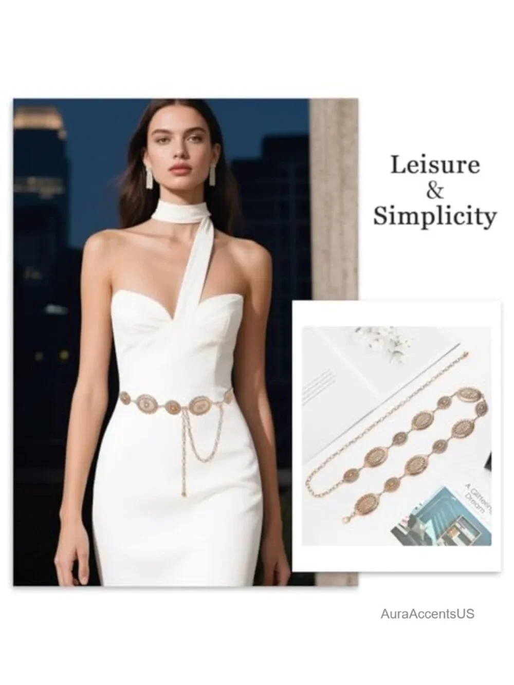 Western Chain Metal Belt for Women Waist Belts Cowgirl Link for Jeans Dresses